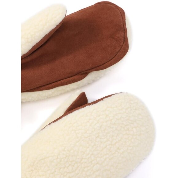⚡Women's Beige Genuine Suede Outdoor Mitt Thermal Lined Finger Liners Mitten - Picture 2 of 7